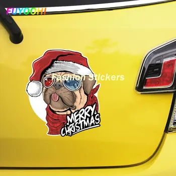Етикети FUYOOHI Play Мопс честита Нова Година (Коледа) Декори етикети лепило винил личност стикер на автомобила украси за лаптоп мотоциклет