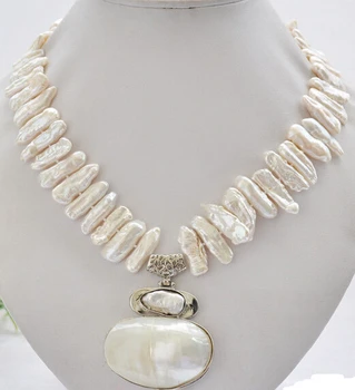 жена подарък, Златар Закопчалки, истински Дребния естествени перли 25 мм, бял biwa, сладководни перли, колие 17 инча + окачване mabe