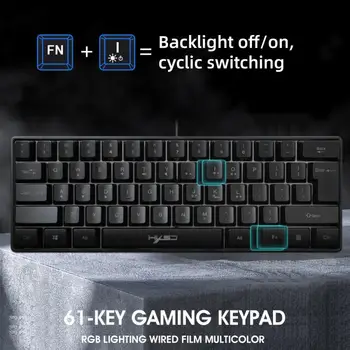 Жичен Детска Клавиатура Механична Клавиатура С Подсветка на Клавиатура USB 61 Keycaps Клавиатура За Компютърни Игри, Осветление RGB