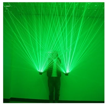 Зелена светлина 4 бр. лазерни глави ръкавици лазерен човек шоу проектор зелени лъчи dj led ръкавици вечерни дрехи за изказвания костюм танц