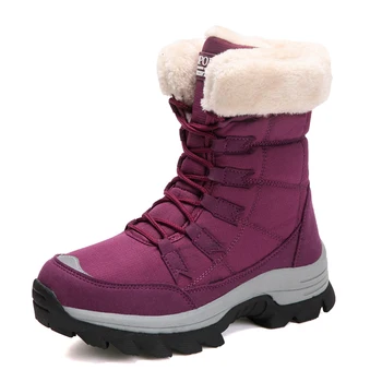 Зимни дамски Непромокаеми обувки, Запазването на топлина в Зимните ботуши до средата на прасците, Женски Удобни Изолирана обувки дантела