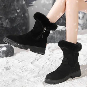 Зимни обувки за жени, новият старт на зимата 2022 година, обувки с памучна подплата, плюшени изолирана ботильоны от волска кожа, велур, големи Размери, плюшени ботуши с цип