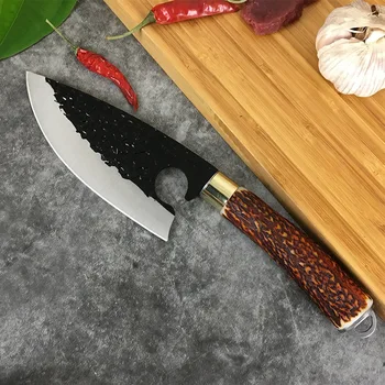 Изкован Обвалочный Нож Кухненски Касапин Shaolin Нож На Главния Готвач На Мелачка Высокоуглеродистая Стомана Full Tang Нарязан Риболовен Ловен Нож