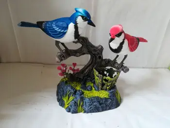изкуствена ярък модел на птици, 18x20 см звуци гласово управление на сини и червени птици, декорация на дома Коледен подарък b1774