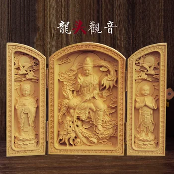 Изкуството на чемшир, украшение на приемника на Буда, главата на дракон от три шкатулок Гуаньинь Майтрейя, дърворезба амитуо