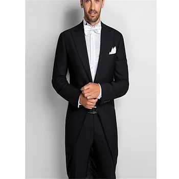 Изработена по поръчка Модерен Мъжки Черен смокинг от 2 части, включва в себе си фрак, жилетка и официални панталони (яке + панталон, Мъжки костюм