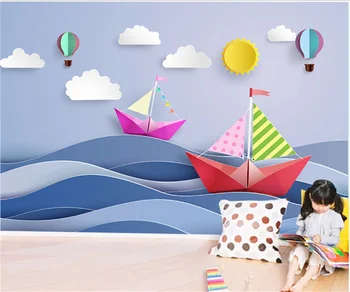 Индивидуални 3D всякакъв размер тапети за детска стая стенопис в скандинавски стил кораб вълна тапети етикети papel de parede 3d
