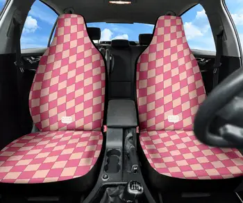 Калъфи за автомобилни седалки в розова клетка за кола, Комплект от 2