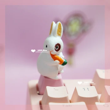 Капачки За Ключове Kawaii rabbit Сладко Custom Cherry Mx Механична Клавиатура Капачки За Ключове Игрови Аксесоари Индивидуалност Единния ESC R4 Розова Капачка За Ключове