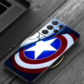 Капитан Америка щит на Marvel За Samsung Galaxy S22 S21 S20 Ultra Plus Pro S9 S10 S7 S8 4G 5G Мек TPU Черно Калъфче За Телефон Fundas