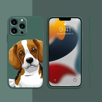 Квадратен Течен Калъф за Бонбони За Apple iPhone 14 13 12 11 Pro Max 13 12 Mini XS XR X 7 8 6 6S Plus под формата на Миди Животни Любители на Кучета Биглей