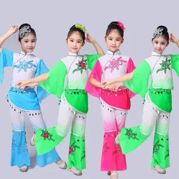 Китайски стил Hanfu hmong, детски костюми за класически танци, танцови костюми за момичета, детски танцов Yangko
