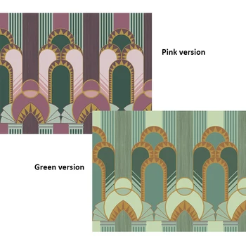 Класически геометричен модел зелен и розов цвят на тапети, монтаж на стена декорация за всекидневната и спалнята отстъпка