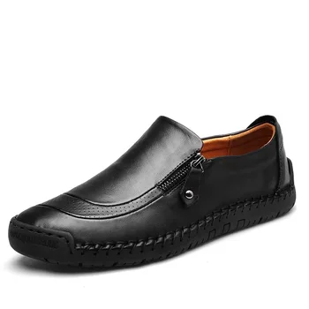 Класически мъжки ежедневни обувки От естествена Кожа, Дишаща мъжки обувки на равна подметка, мъжки кожени обувки в бизнес стил, Лоферы с цип, мъжки мъжки обувки Големи размери