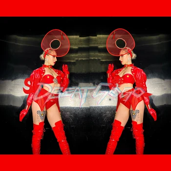 Клубна Сценична Облекло Индивидуален женски нощен клуб бар Коледен секси червен костюм на гого