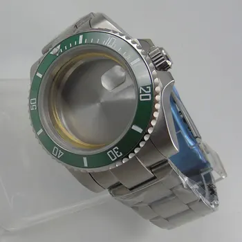 корпус часа 43 мм зелени керамични bezel сапфирен кристал с гривната е подходяща за ЕТА 2836 Механизъм Miyota 8215