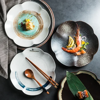 Креативна керамична чиния ръчно рисувани в японски стил, ретро кухня чиния за суши, десерт плоча, комплекти за домашно ресторант