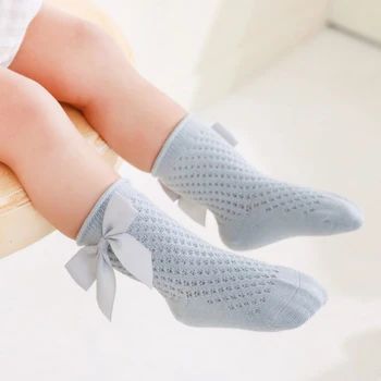 Летни чорапи Принцеса с Тънък лък за момичета, Сладки Бебешки Чорапи-тръби, Сладки Бебешки Дишащи Детски Чорапи на пода