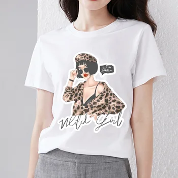 Лятна Мода Проста Жена Леопардовая Тениска с кръгло деколте и Надпис, Бяла Риза в стил харадзюку, Ежедневни Тънък Дамски Удобна Универсална Тениска