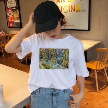 Маслени картини на Ван Гог, Реколта Модерна Козметична Бяла Тениска на 90-те, Скъпа Художествена Тениска, Хипстерский Гръндж, Топ, Градинска Дамски Дрехи