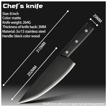 Многофункционален нож на главния готвач Черен Нож със супер остър Нож Santoku за Нарязване на Главния готвач 3Cr13 Нож от неръждаема Стомана с дървена дръжка