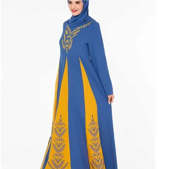 Мода Арабски Голям Е Размерът На Ислямски Етнически Изградена Женски Халат Абайя Бродирана Срастване Контрастен Цвят На Тънка Мюсюлманска Дълга Пола