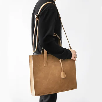 Модерен Мъжки Дамски Чанта На рамото в Корейски Стил, Универсални чанти-тоут от Изкуствена Кожа, Чанти През Рамо с Голям Капацитет