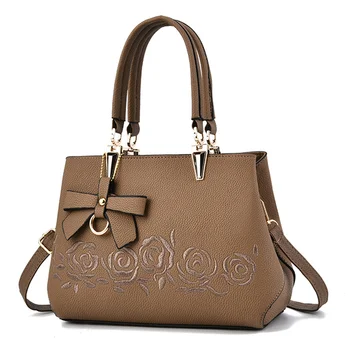 Модерни дамски чанти От Изкуствена Кожа, чанта-тоут с Най-дръжка, Чанта През Рамо с Бродерия, чанта на рамото, Женски прости стилни Чанти за Ръце