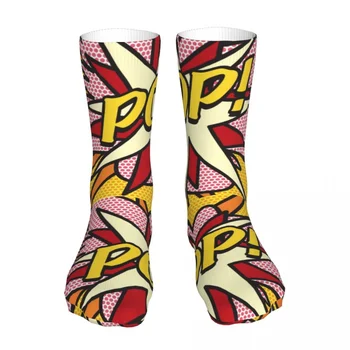Модерни чорапи в стил поп-арт с Комиксами, Мъжки и Дамски Модни Чорапи Bang Wow Boom Pow, Чорапи Harajuku, Чорапи за Цялата Година, Подарък