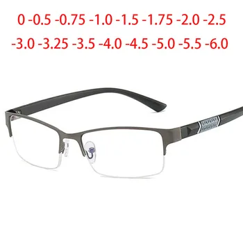 Модни Квадратни Очила от късогледство със Защита от синя светлина, Мъжки Бизнес Очила, полукадровая дограма, Прозрачни лещи за студенти, -0,5 -1,0 -2,0 До -6,0