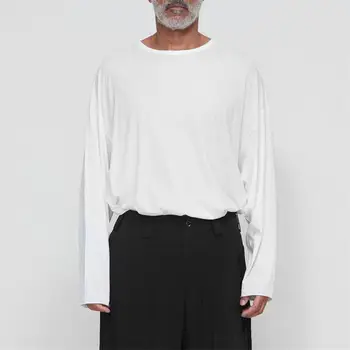 Мъжка тениска с дълъг ръкав, Пролет-есен Нова Однотонная Тениска с Кръгла Яка, просто Ежедневни Свободна Тенденция Модни Майк