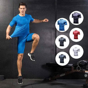 Мъжки 3D Печат Фитнес Тренировка За Бягане С Къси Ръкави, Плътна и Еластична дишаща Влагоотводящая Бързосъхнеща, Облекло