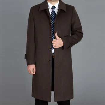 Мъжки вълна палто за бащата на средна възраст, сверхдлинное кашемировое палто над коляното, плътна ветровка, есен-зима, черно, сиво, кафяво