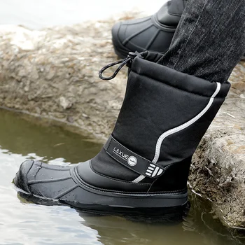 Мъжки зимни обувки, висококачествени мъжки зимни обувки на платформа с еластична гумена лента, топли плюшени водоустойчив мъжки зимни обувки на -40 градуса