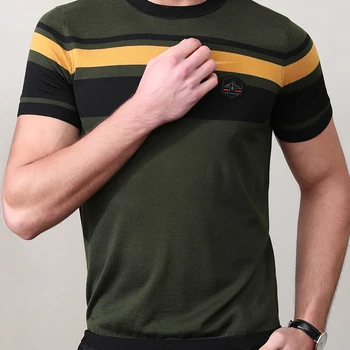 Мъжки класически тениски в ивицата ZHILI Зелен Цвят