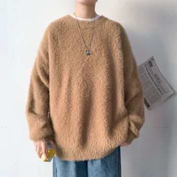 Мъжки пуловер от мохера с кръгло деколте, есен - зима 2021, Нови Двойки, чист Цвят, Свободно време, корейски пакет, поща, Колеж, на Улицата