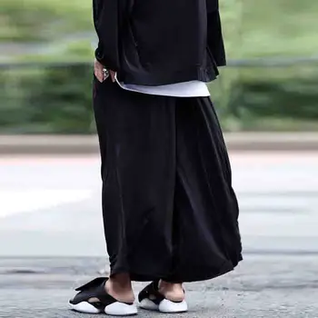 Мъжки Черни Супер Свободни Скъсяване на Панталони с завязками и Прави Штанинами, Летни Нови Корейски Мода Тенденция на Широки Панталони, Модерни мъжки Панталони-кюлоты