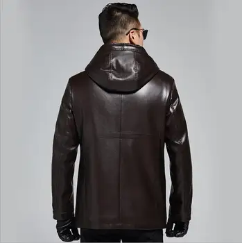 Мъжко кожено яке с качулка, бархатное утепленное мотоциклетное късо палто, мъжки якета, ежедневни облекла jaqueta de couro, модерен черен