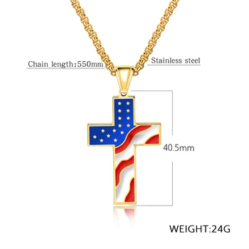 Мъжко Колие Кръст На Исус Творчески Американски Флаг Кръст Висулка Колие Чар Огърлица На Деня На Независимостта