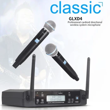 Най-горния Безжичен Микрофон GLXD4 2 Канал UHF Професионален Ръчен Микрофон За Сценичната Караоке Партита на Църковната Срещи