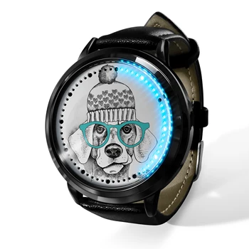 Най-добрите луксозни сини led светлинен часовник със сензорен екран, и Различни щампи с участието на животни, мъжки часовници за Подарък