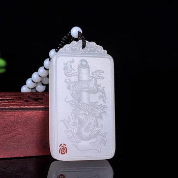 Натурален Китайски Бял Ръчно Дялан Зодиакални Дракон Висулка Моден Бутик за Бижута Колие За Мъже и Жени Популярен Подарък