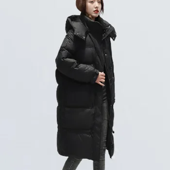 нов пуховик женски средната и дългата дължина в корейски стил, свободно зимно палто от плътна бяла патица