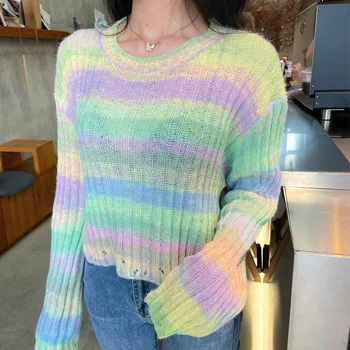 Нов стил на дъгата вълнен пуловер добро чувство за ръце потници zarra femme 2022 СВОБОДНИ