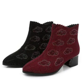 Нова Мода обувки от микрофибър с кристали, Дамски обувки на дебелите обувки с високи токчета, Елегантни Топло обувки, дамски зимни обувки-Големи Размери