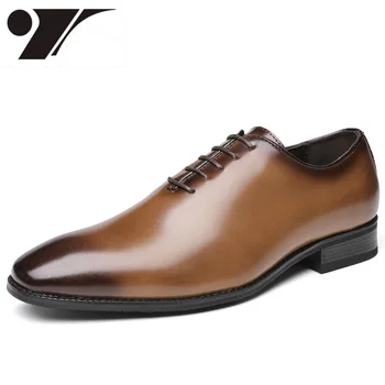 Новата Модерна Бизнес Обувки от естествена Кожа с остри пръсти, Джентльменская Удобни Мъжки Обувки, Мъжки Модел обувки, обувки за Сватба
