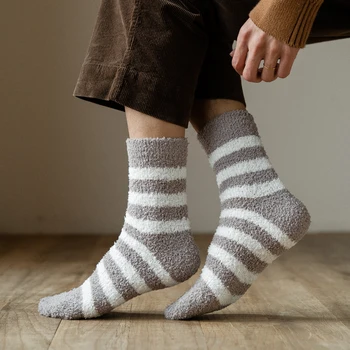 Нови Дамски И Мъжки Топли Дебели Чорапи, Есенно-Зимни Мъжки И Дамски Ежедневни Чорапи В Ивица Със Средна Тръба За Мъже И Жени, Женски