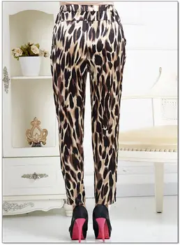 Ново записване, дамски ежедневни панталони от чиста коприна, еластичен колан от естествена коприна, леопардовый принт, странични джобове, дамски панталони