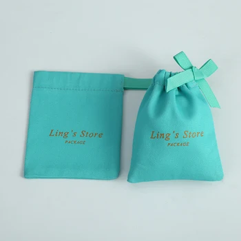 Обичай чанта пакет бижута 50 с отпечатани лого зелени торби платно памук персонализираните с чанта, обеци, колиета тесемки малко