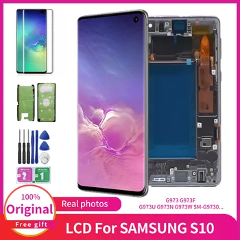 Оригинален S10 Екран За SAMSUNG Galaxy S10 LCD Дисплей 5G G973 G9730 G973F Сензорен Дисплей Дигитайзер, Без Смяна на Рамката
